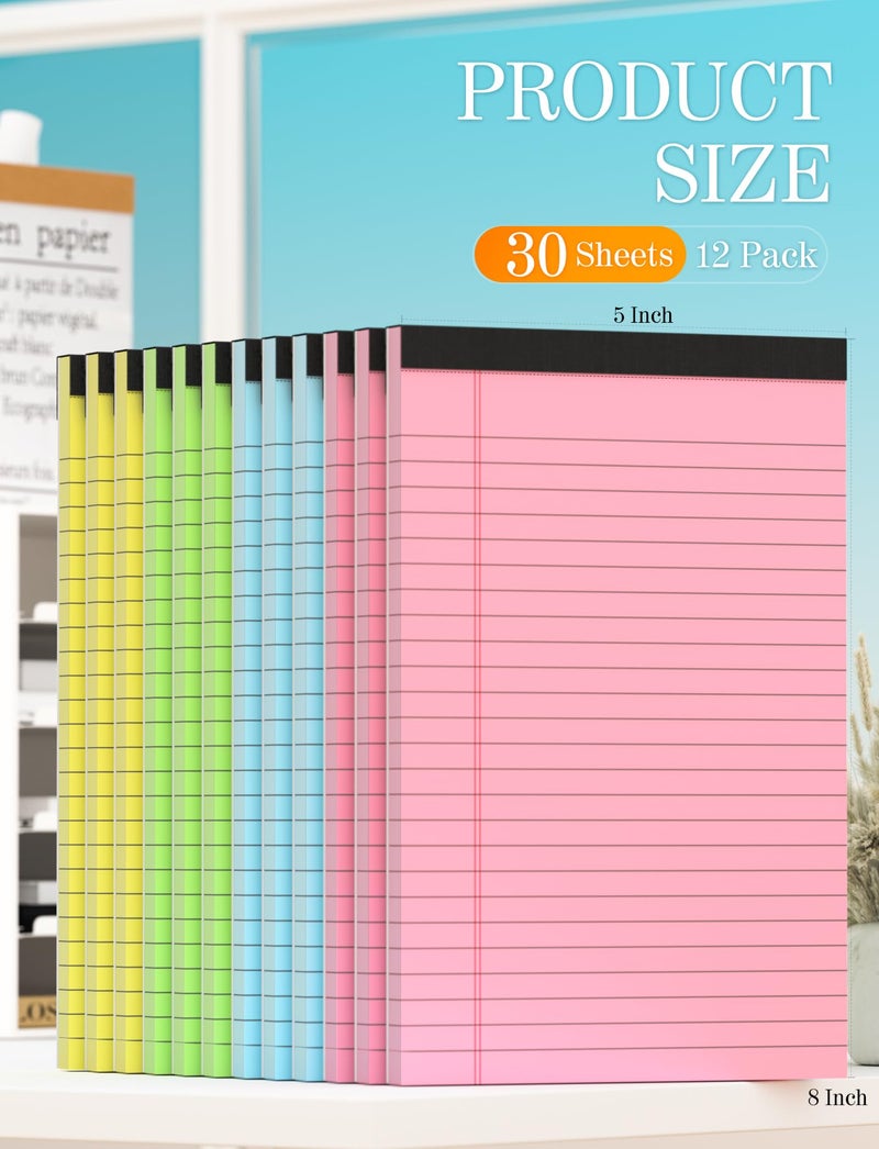 Zaviko Legal Pads 5x8 Colored Note Pads 5x8, 12 Pack Small Legal Pads 5x8 College Ruled, Colored Notepads 5x8 Lined Paper Pads, Mini Legal Pads 5x8 Notepad, Lined Notebook Paper 5x8 Pads, 30 Sheets/Pad - Image 2